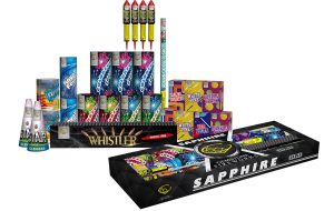 An ideal family selection of roman candles, barrages, fountain and rockets